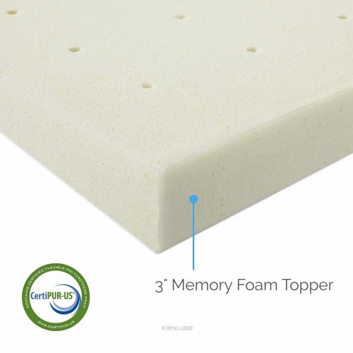 LUCID 3 Inch Ventilated Memory Foam Mattress Topper 3-Year Warranty - Queen